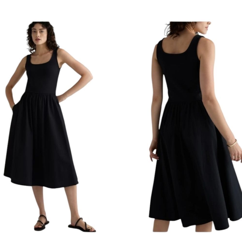 NWT Quince Cotton Mixed Media Tank Dress Black Midi M